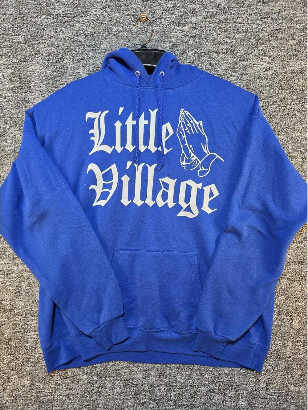 Hanes EcoSmart Blue Graphic Hooded Fleece Pullover Hoodie w/ Pockets Men's L